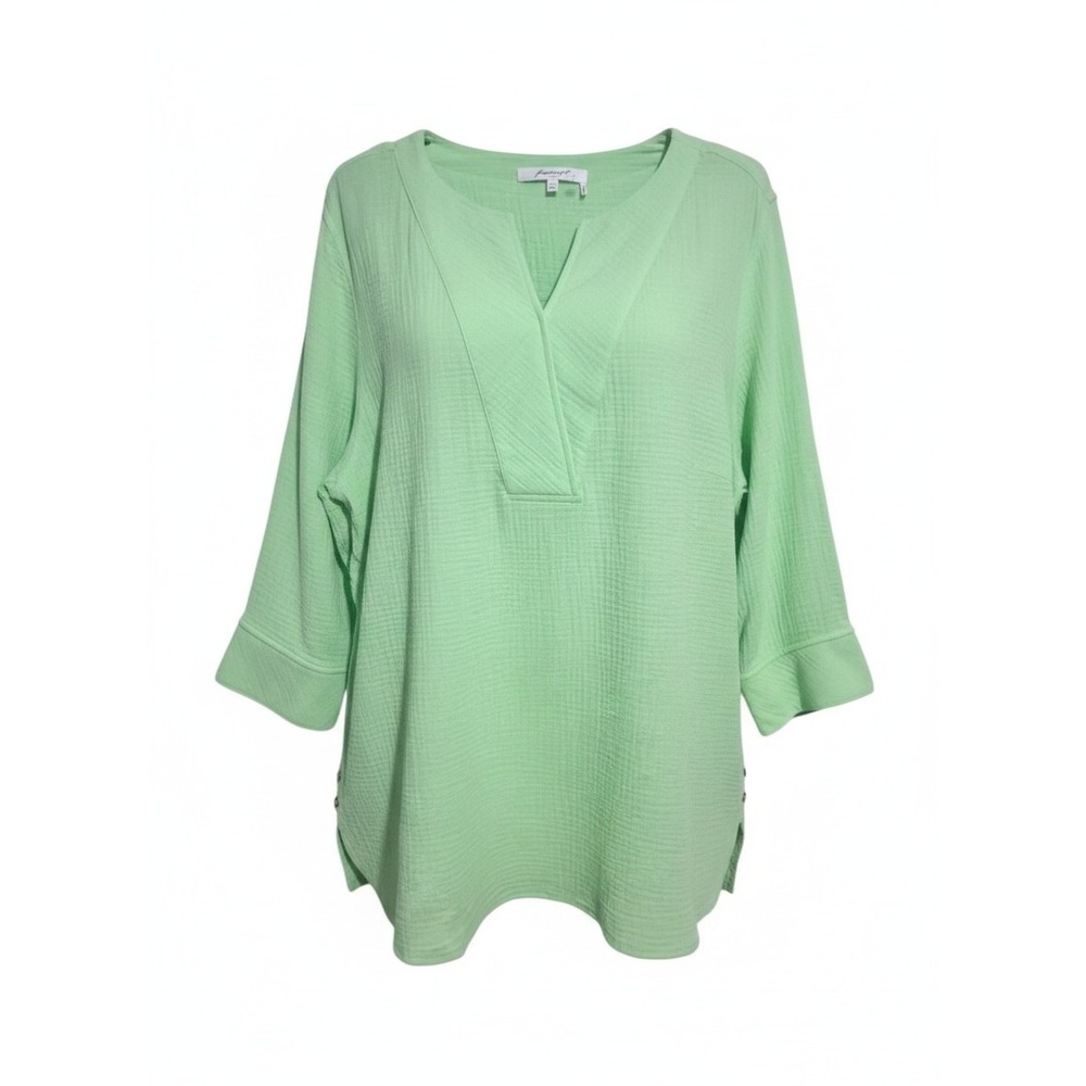 Foxcroft Plus Vena Womens size 20W Euro Summer Beach Resortwear Cotton Gauze Top